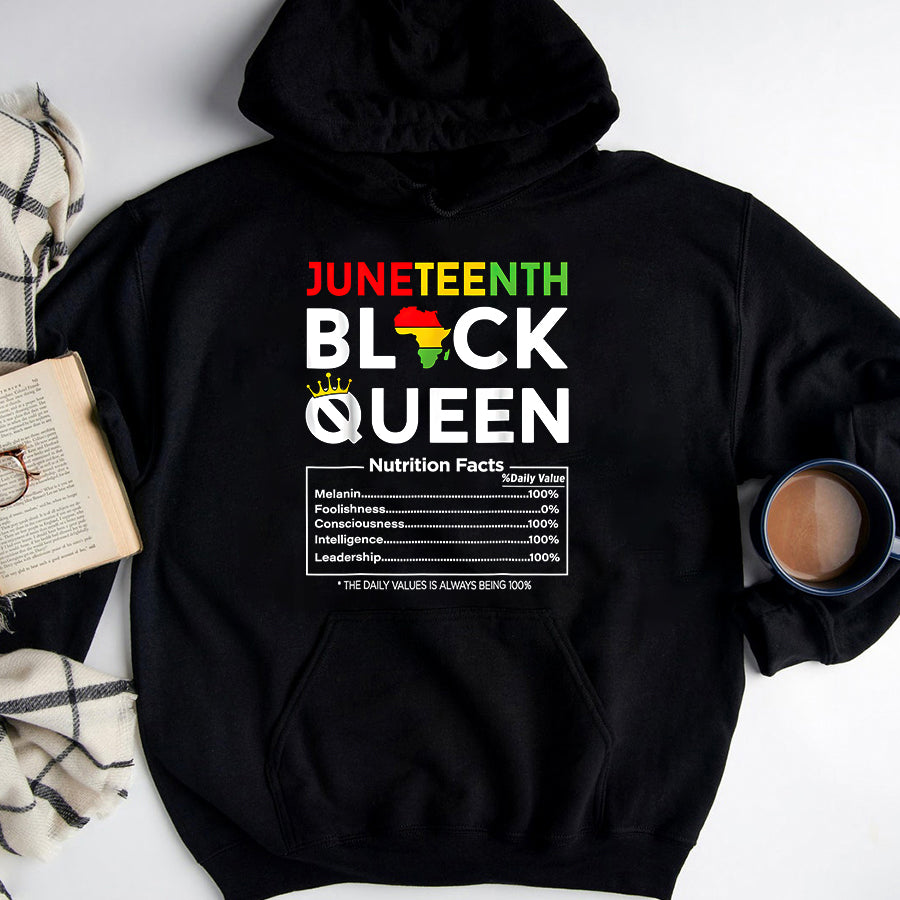 Juneteenth Shirt Juneteenth Womens Black Queen Nutritional Facts 4th Of July T-Shirt