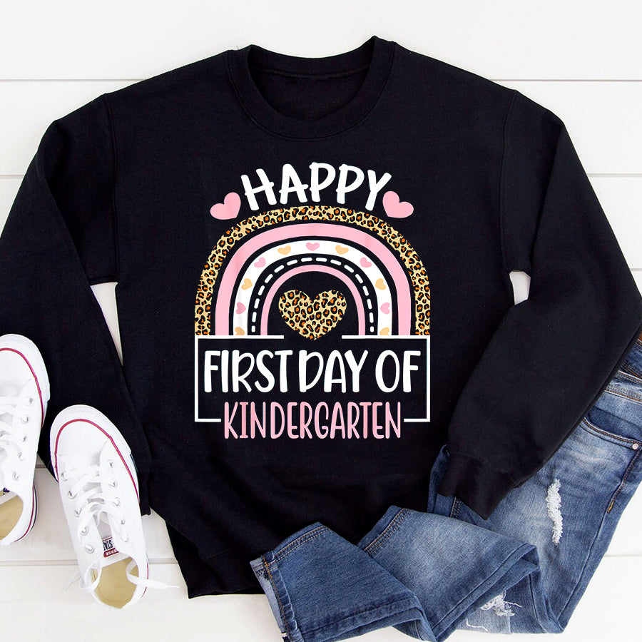 Happy First Day Shirts First Day of Kindergarten Funny Back To School Leopard Teach T-Shirt