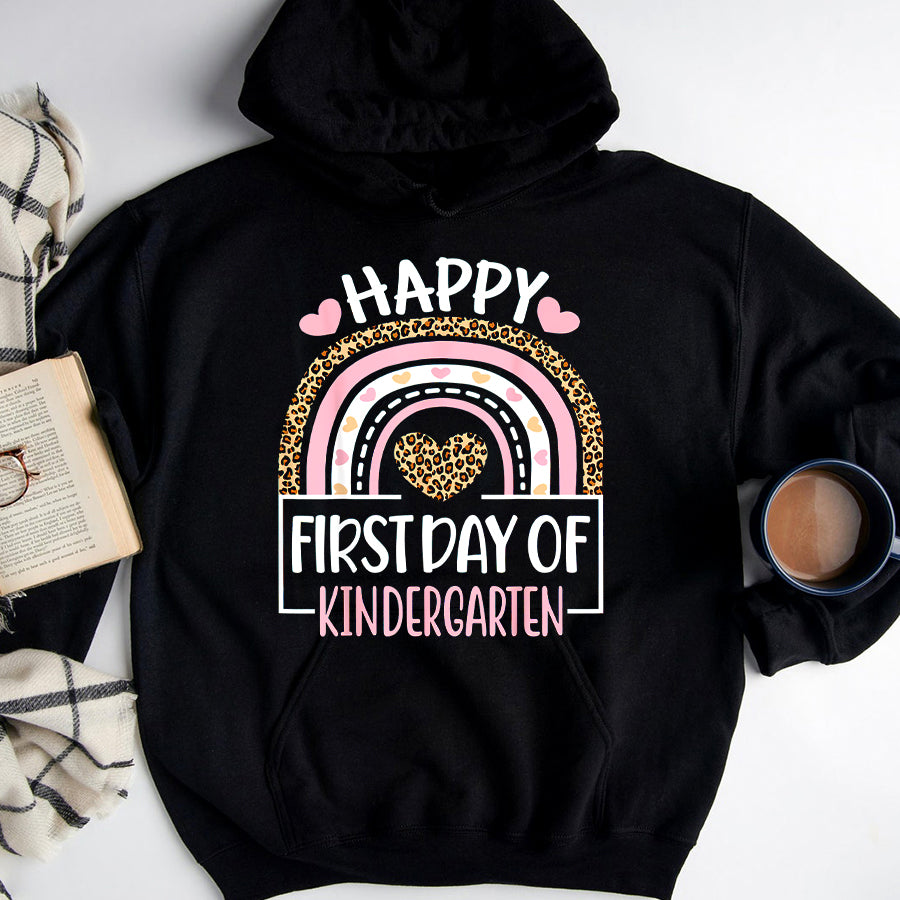 Happy First Day Shirts First Day of Kindergarten Funny Back To School Leopard Teach T-Shirt