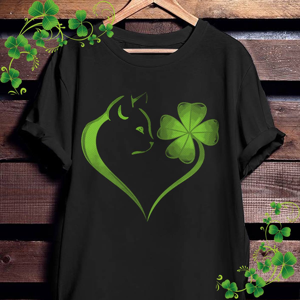 Cat St Patrick&#39;s Day, Shamrock Shirt, Luck Of The Irish, Heart Shamrock Shirt, Clover Shirt