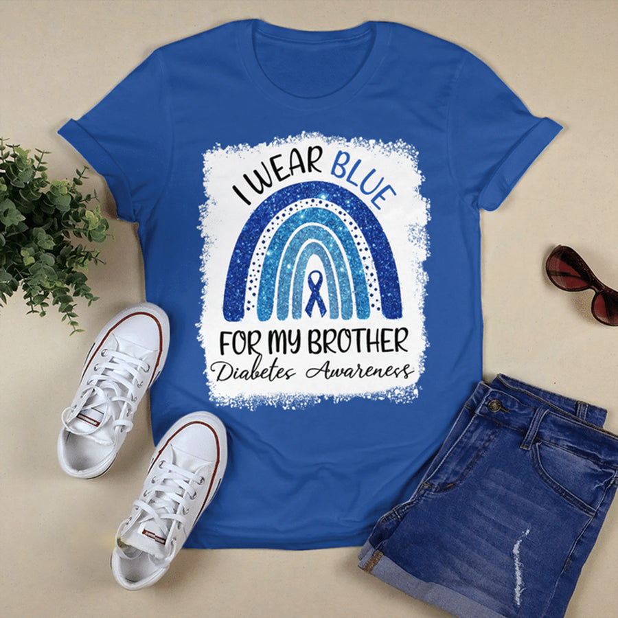 I Wear Blue For My Brother Rainbow T Shirt , T1D Diabetes Awareness Gift, World Diabetes Day, Blue Ribbon
