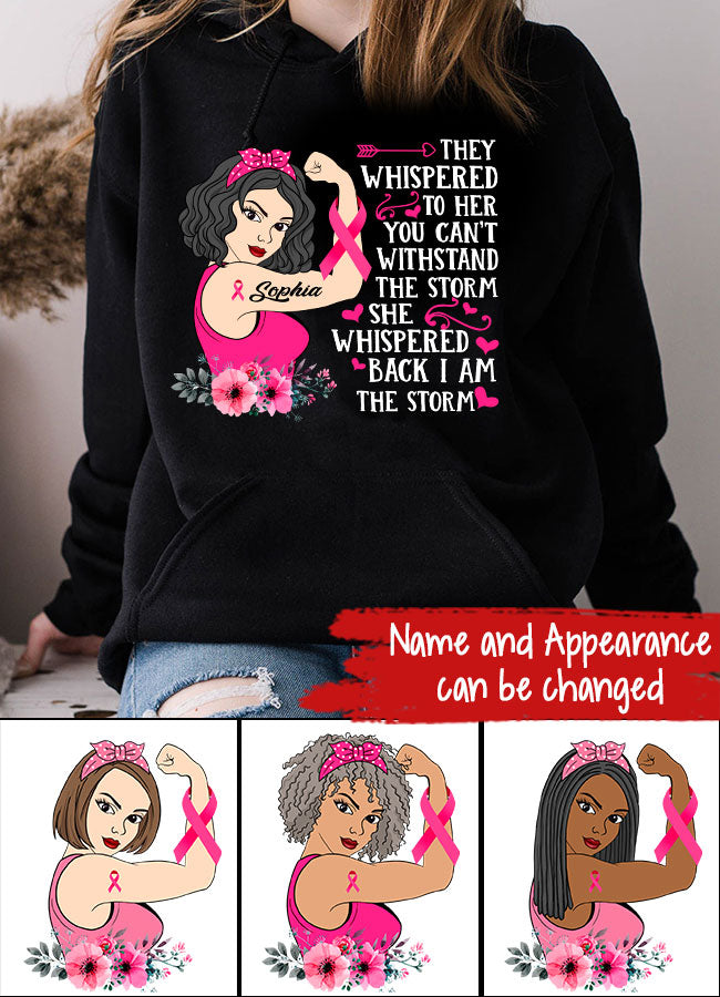Personalized Breast Cancer Survivor Shirt They Whispered To Her You Can&#39;t Withstand The Storm T-Shirt