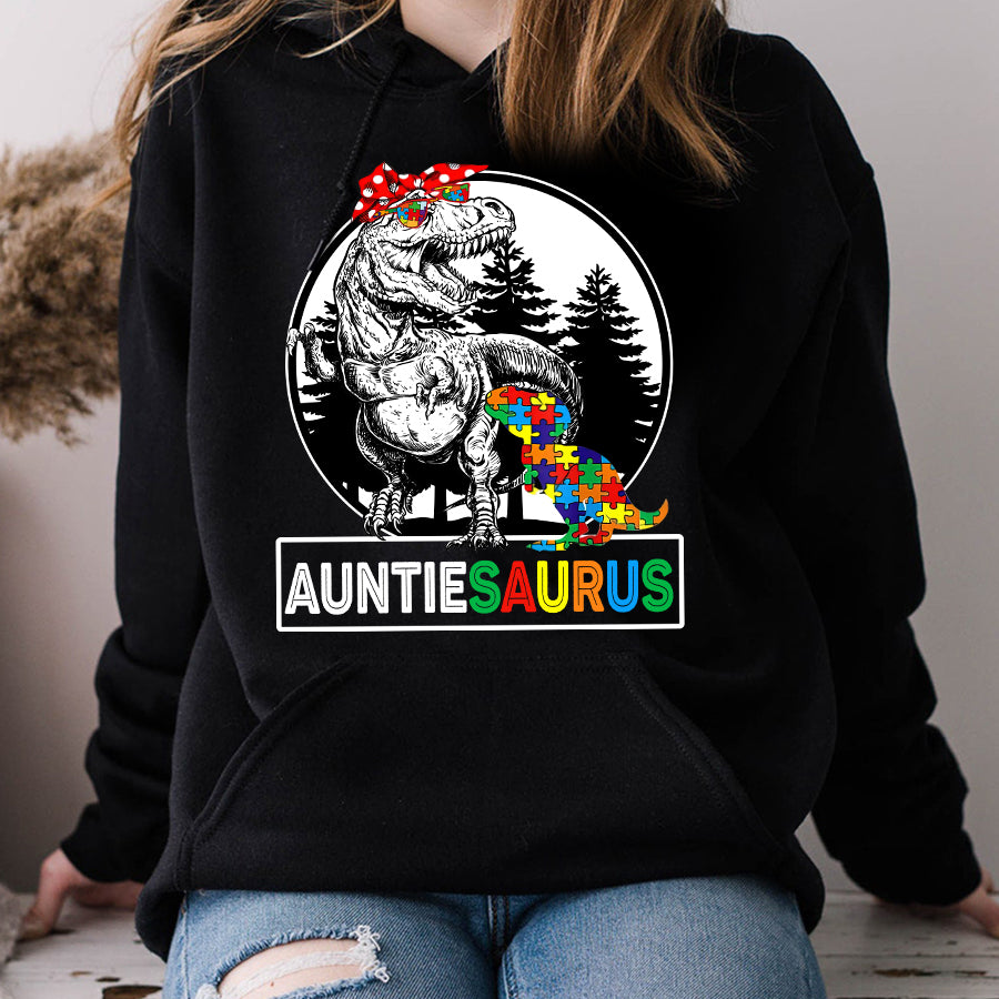 Auntiesaurus T rex Dinosaur Aunt Saurus Mother&#39;s Family T-Shirt Aunt Autism Awareness Shirt For Women