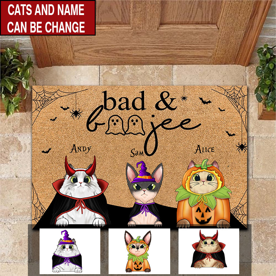 Personalized Cat Doormat, Bad &amp; boojee Halloween Doormat, Cute Indoor Door Mats, Decor Home
