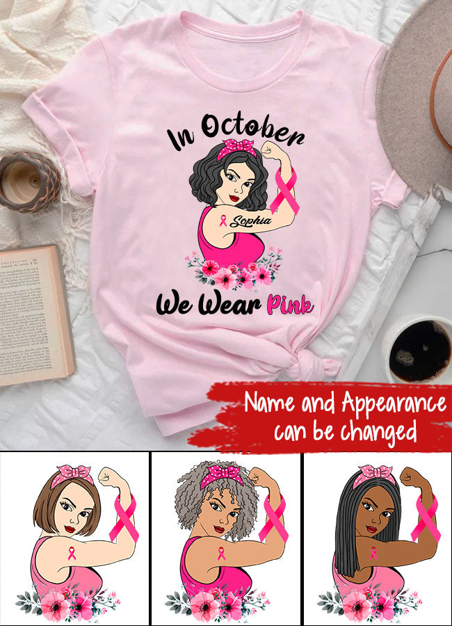 Custom Breast Cancer Shirts Personalized Breast Cancer Survivor Shirt In October We Wear Pink Breast Cancer Awareness T-Shirt