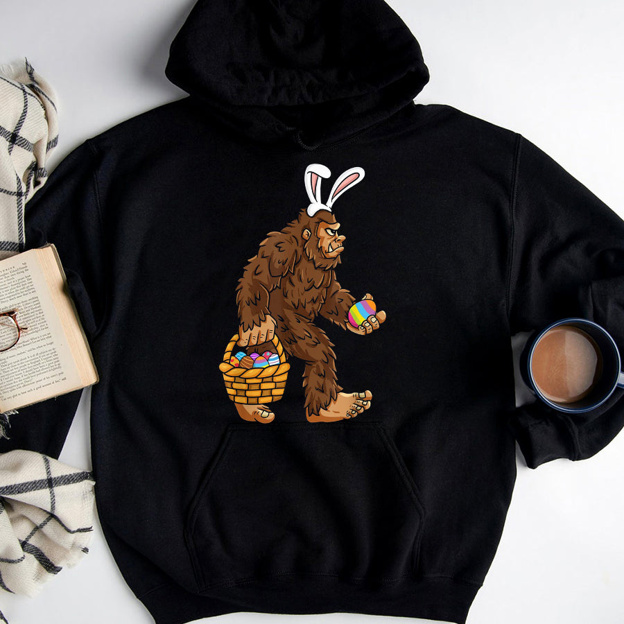 Easter Shirt Easter Bigfoot With Egg Basket Funny Boys Kids Sasquatch T-Shirt Funny Easter Gift For Kids