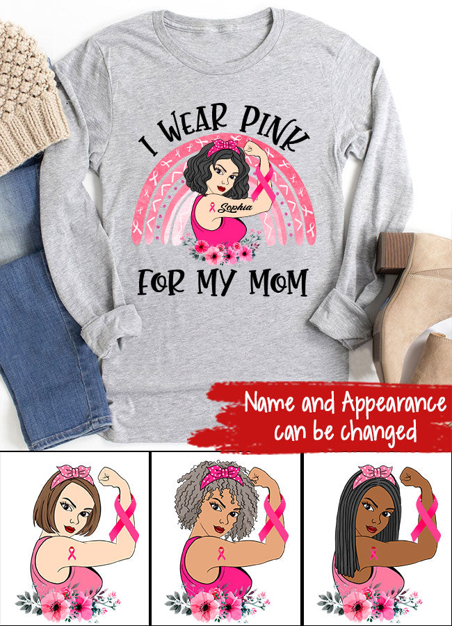 Custom Breast Cancer Shirts Personalized Breast Cancer Survivor Shirt I Wear Pink for My Mom Breast Cancer Awareness T-Shirt
