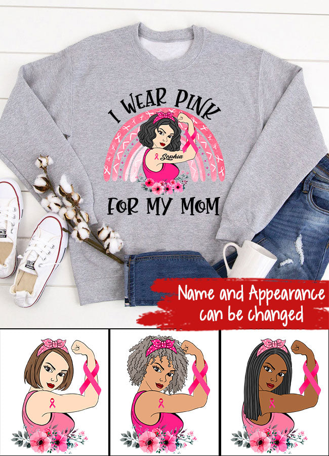 Custom Breast Cancer Shirts Personalized Breast Cancer Survivor Shirt I Wear Pink for My Mom Breast Cancer Awareness T-Shirt