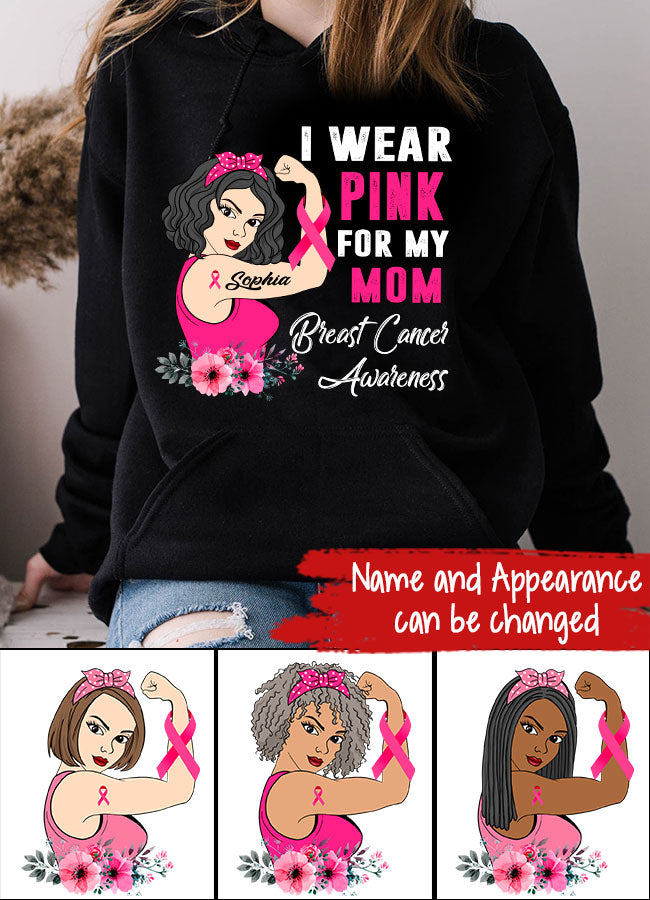 Personalized Breast Cancer Survivor Shirt I Wear Pink for My Mom Breast Cancer Awareness Pink Ribbon T-Shirt