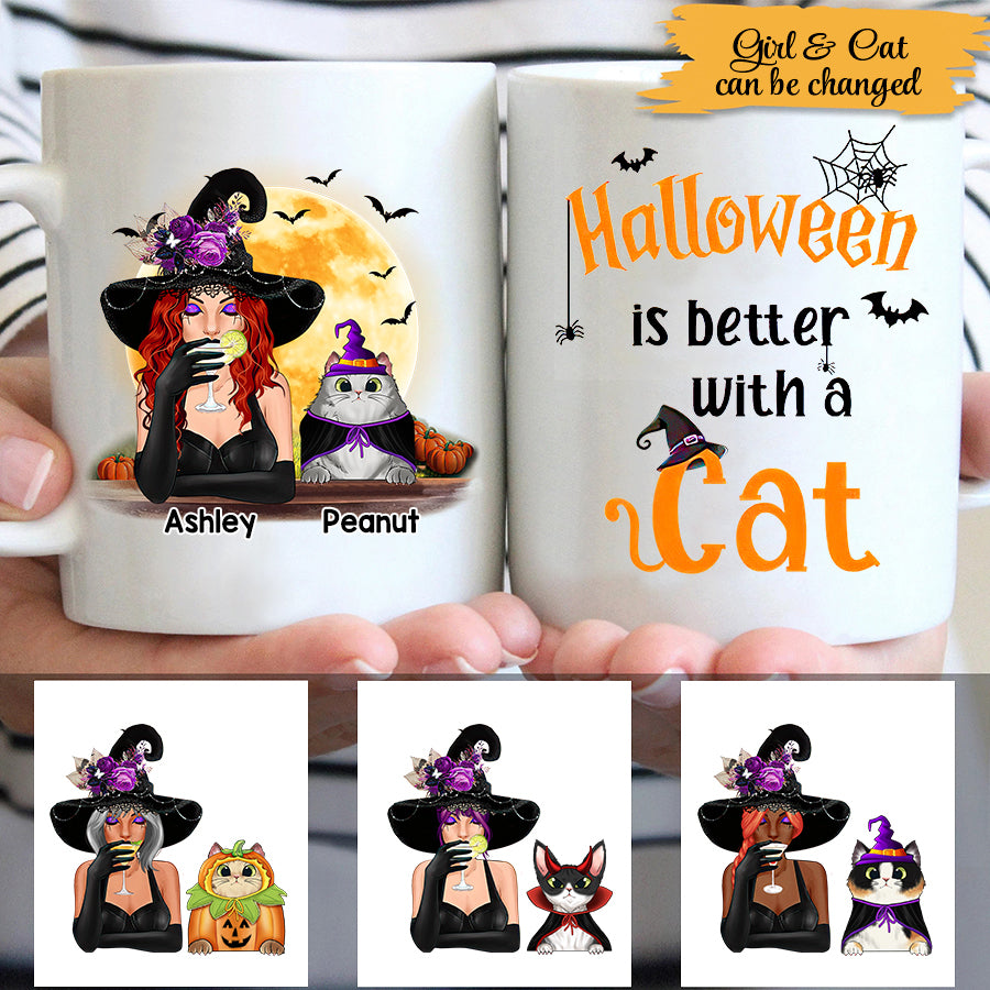 Personalized Halloween is better with a Cat Halloween Mug, Halloween Cat Mug, Witch Coffee Mug For Women, Gift Mug