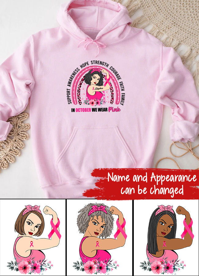 Custom Breast Cancer Shirts Personalized Breast Cancer Shirt Rainbow In October We Wear Pink Breast Cancer Awareness T-Shirt