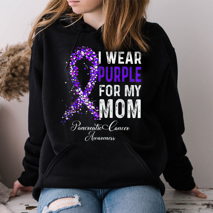 I Wear Purple For My Mom Pancreatic Cancer Awareness T Shirt , Pancreatic Cancer Awareness Ribbon Day Shirt ,Purple Ribbon Gift