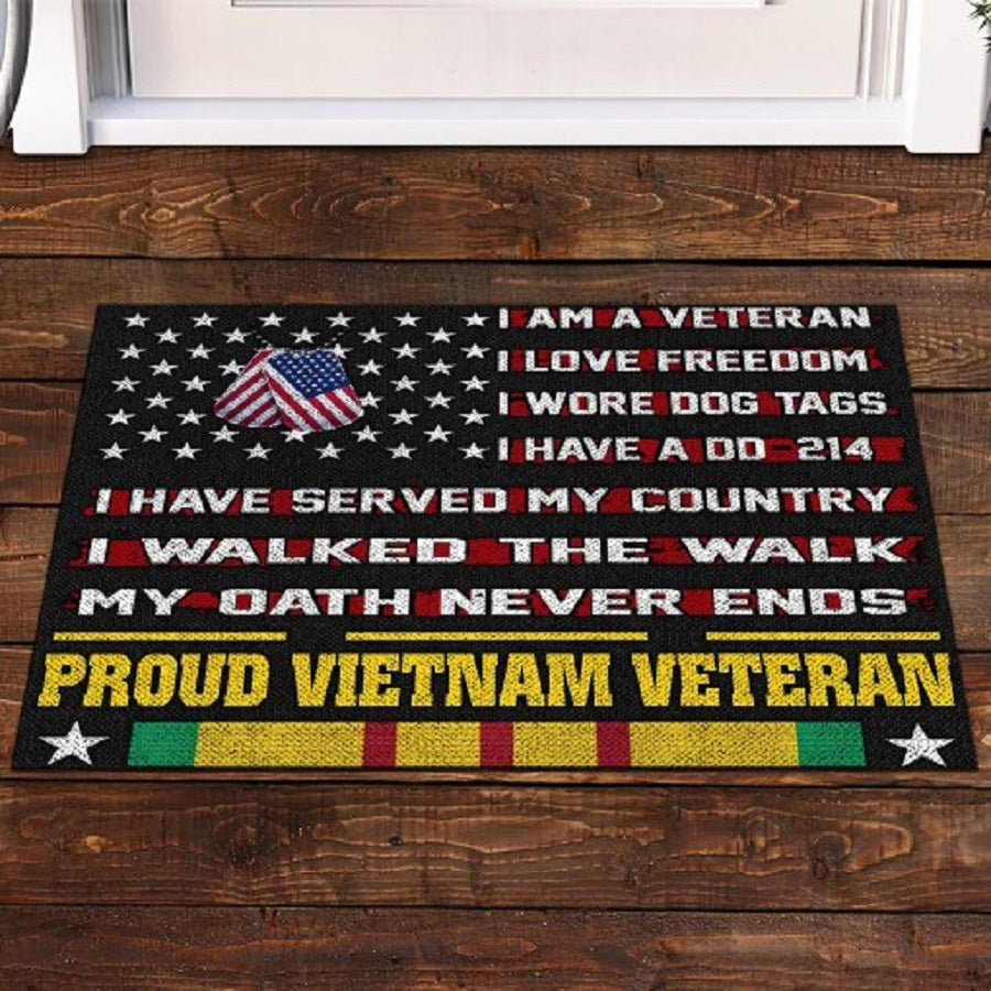 Vietnam Veteran Doormat Rug 30x18, Love Freedom, Wore Dog Tags, Walked The Walk, My Oath Never Ends, Veteran Proud Vietnam Veteran DD-214 Doormat
