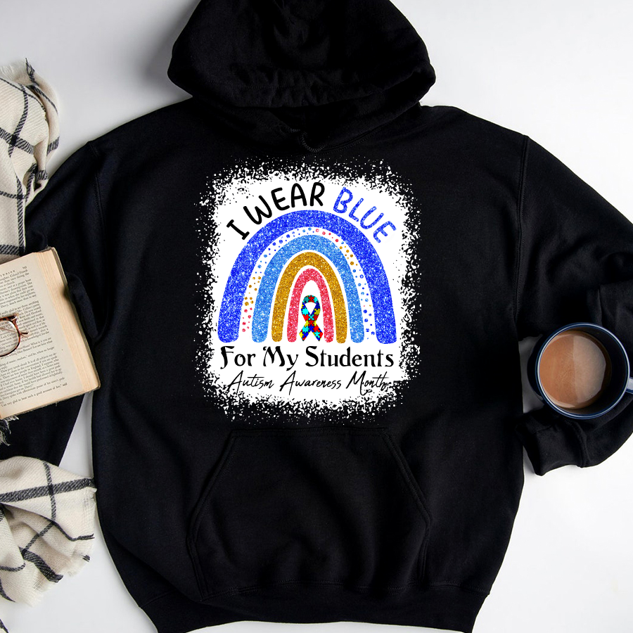 I Wear Blue For My Students Autism Awareness Rainbow T-Shirt Teacher Autism Awareness Shirt