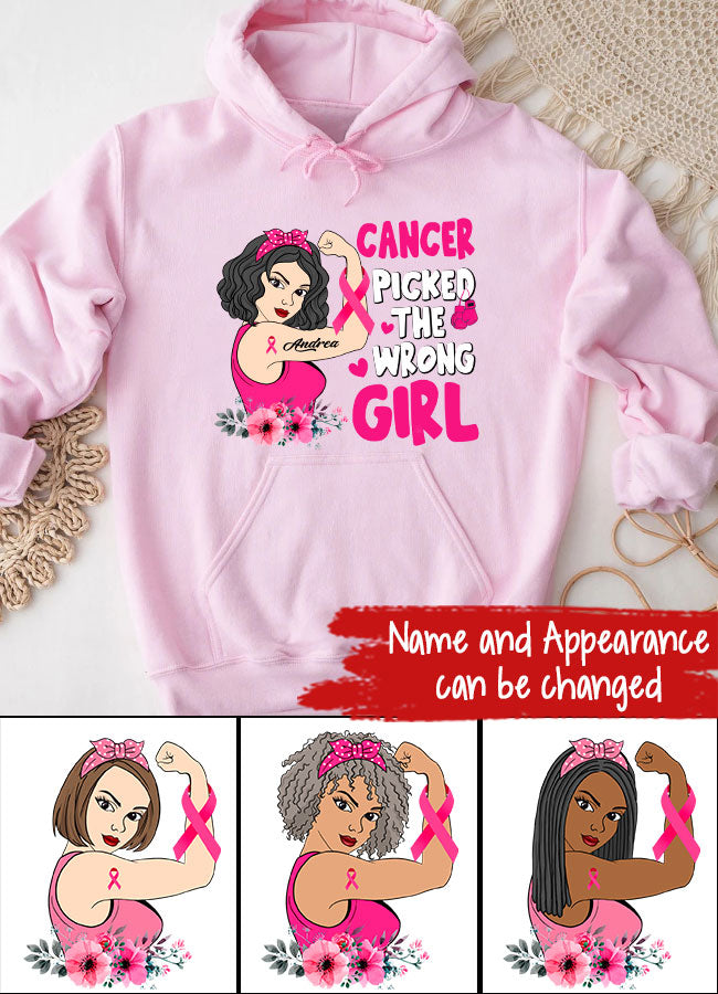 Personalized Breast Cancer Survivor Shirt Cancer Picked The Wrong Girl Breast Cancer Awareness T-Shirt