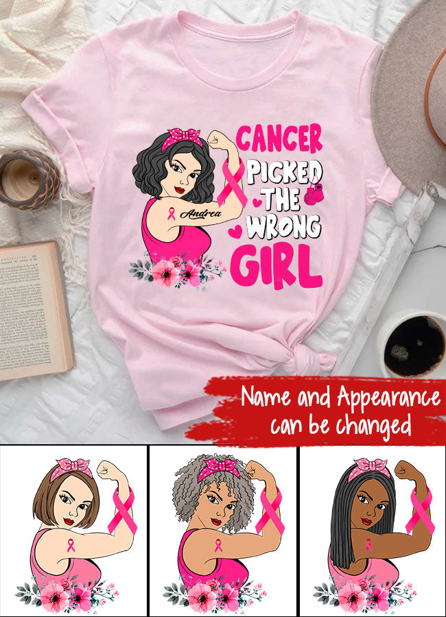 Personalized Breast Cancer Survivor Shirt Cancer Picked The Wrong Girl Breast Cancer Awareness T-Shirt