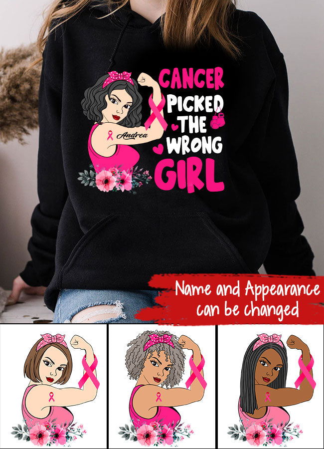 Personalized Breast Cancer Survivor Shirt Cancer Picked The Wrong Girl Breast Cancer Awareness T-Shirt