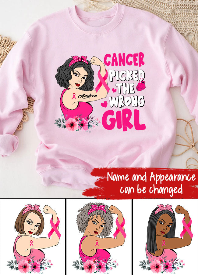 Personalized Breast Cancer Survivor Shirt Cancer Picked The Wrong Girl Breast Cancer Awareness T-Shirt