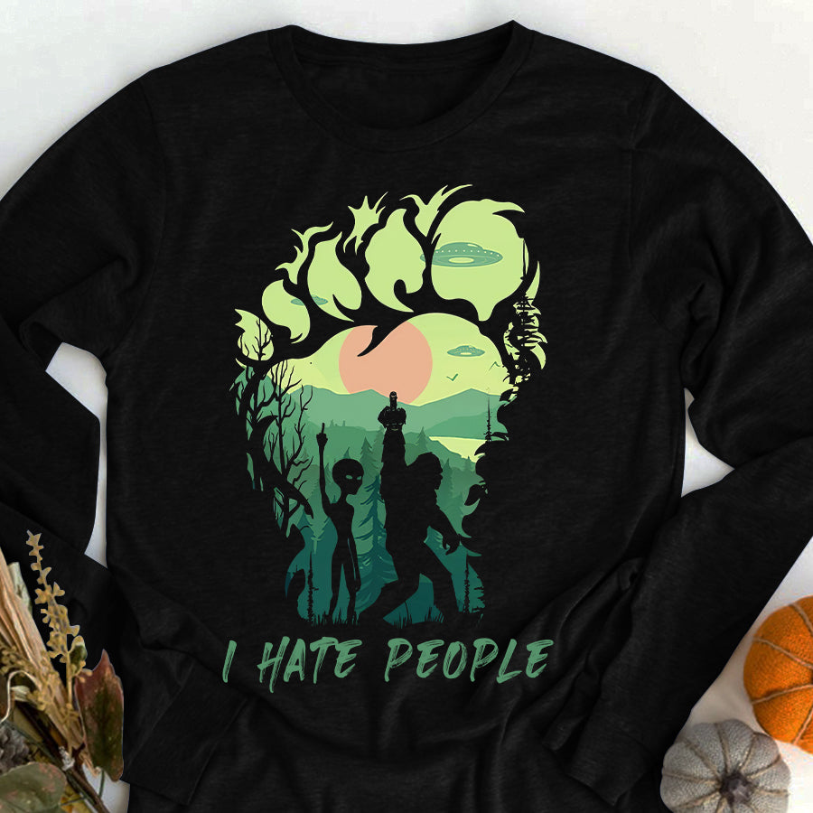 I hate people Alien t shirt, funny alien shirts, Alien gifts, Space gifts, big foot lover unisex cotton t shirt