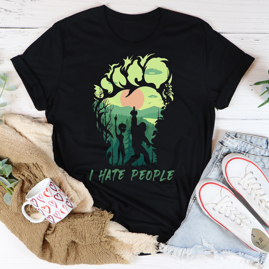I hate people Alien t shirt, funny alien shirts, Alien gifts, Space gifts, big foot lover unisex cotton t shirt
