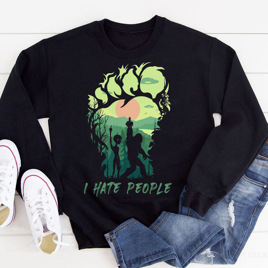I hate people Alien t shirt, funny alien shirts, Alien gifts, Space gifts, big foot lover unisex cotton t shirt