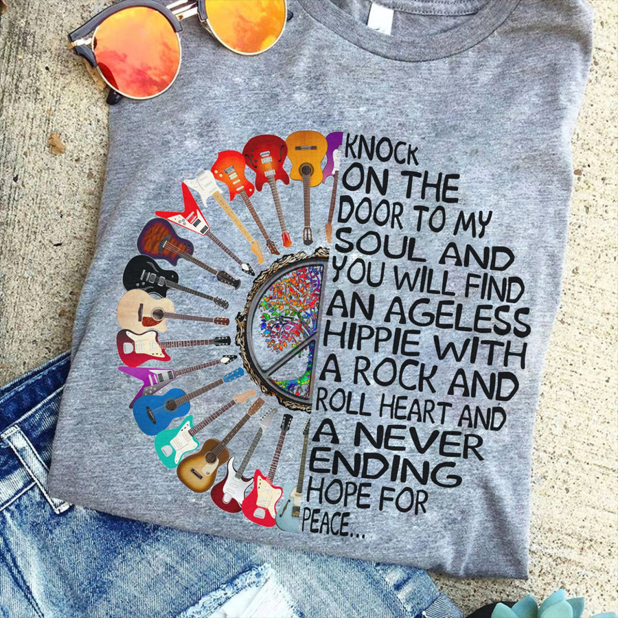 Hippie shirt, Peace Love Shirt, Hippie Soul Shirt, Hippie Gift, Guitar Lover unisex cotton tshirt