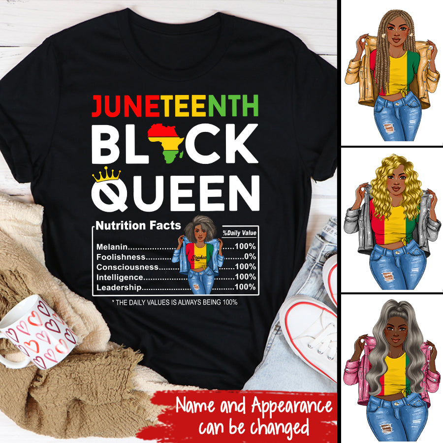 Juneteenth Shirt, Custom Juneteenth Shirt, Juneteenth Womens Black Queen Nutritional Facts 4th Of July T-Shirt