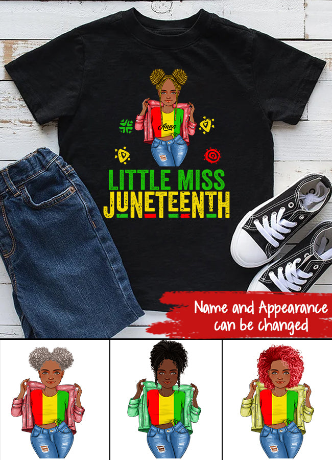 Juneteenth Shirt, Custom Juneteenth Shirt, Kids Little Miss Juneteenth Cute Black Girl Melanin Toddler Girls T-Shirt