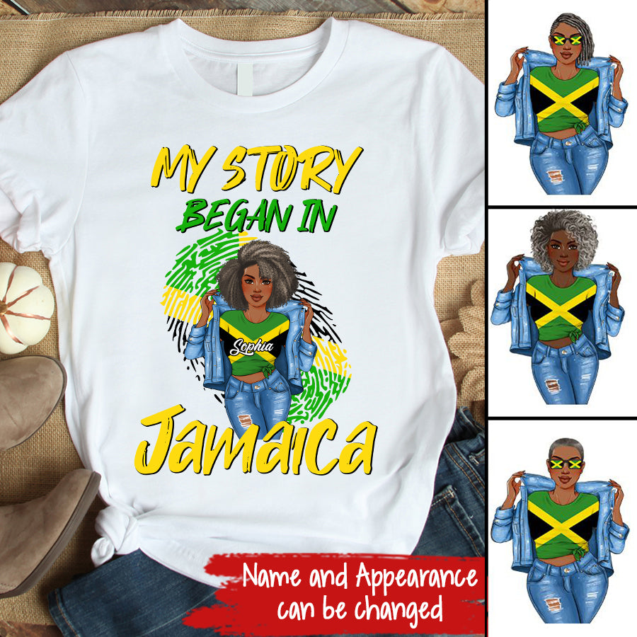 Jamaica Girl Queen Shirt Jamaincan Queen African American Afro Woman Jamaica Flag Gift My Story Began In Jamaica T-shirt