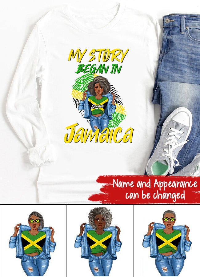 Jamaica Girl Queen Shirt Jamaincan Queen African American Afro Woman Jamaica Flag Gift My Story Began In Jamaica T-shirt
