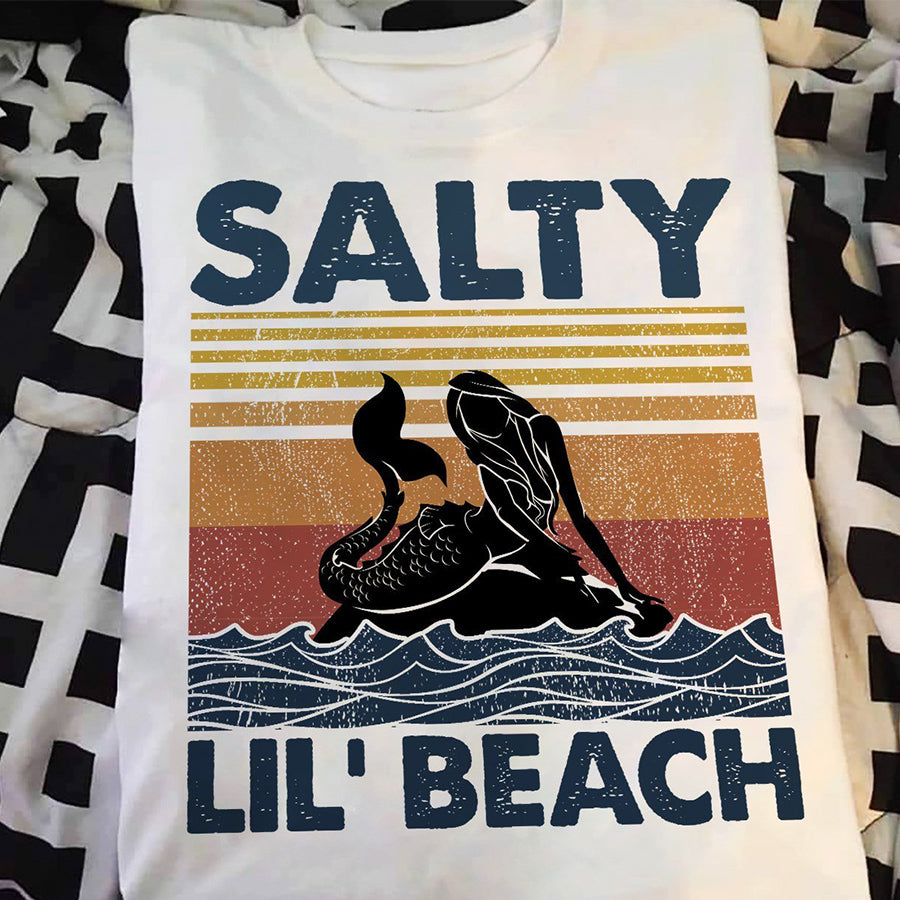 Salty lil&#39; beach mermaid t shirt, cute mermaid shirt, Mermaid Gift, Mermaid lover cotton shirt for women