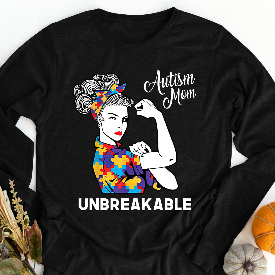 Autism Mom Shirt Autism Awareness Autism Mom Life Messy Hair Bun Mother&#39;s Day T-Shirt Mothers Day Shirts for Women