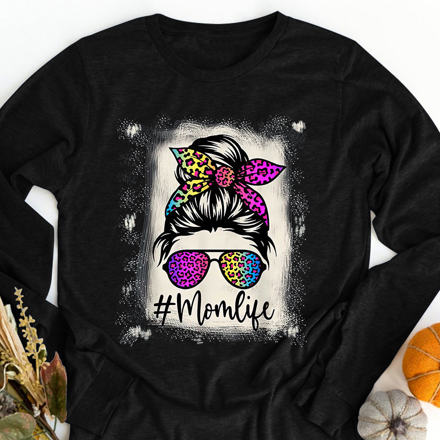 Mom Life Shirt Mom life Bleached Rainbow Leopard Shirt Mama Mother T-Shirt Mothers Day Shirts for Women