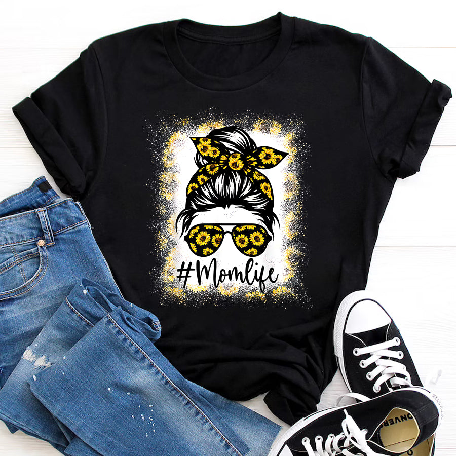 Mom Life Shirt Bleached Sunflower Mom Life for Mother's Day T-Shirt Mothers Day Shirts for Women