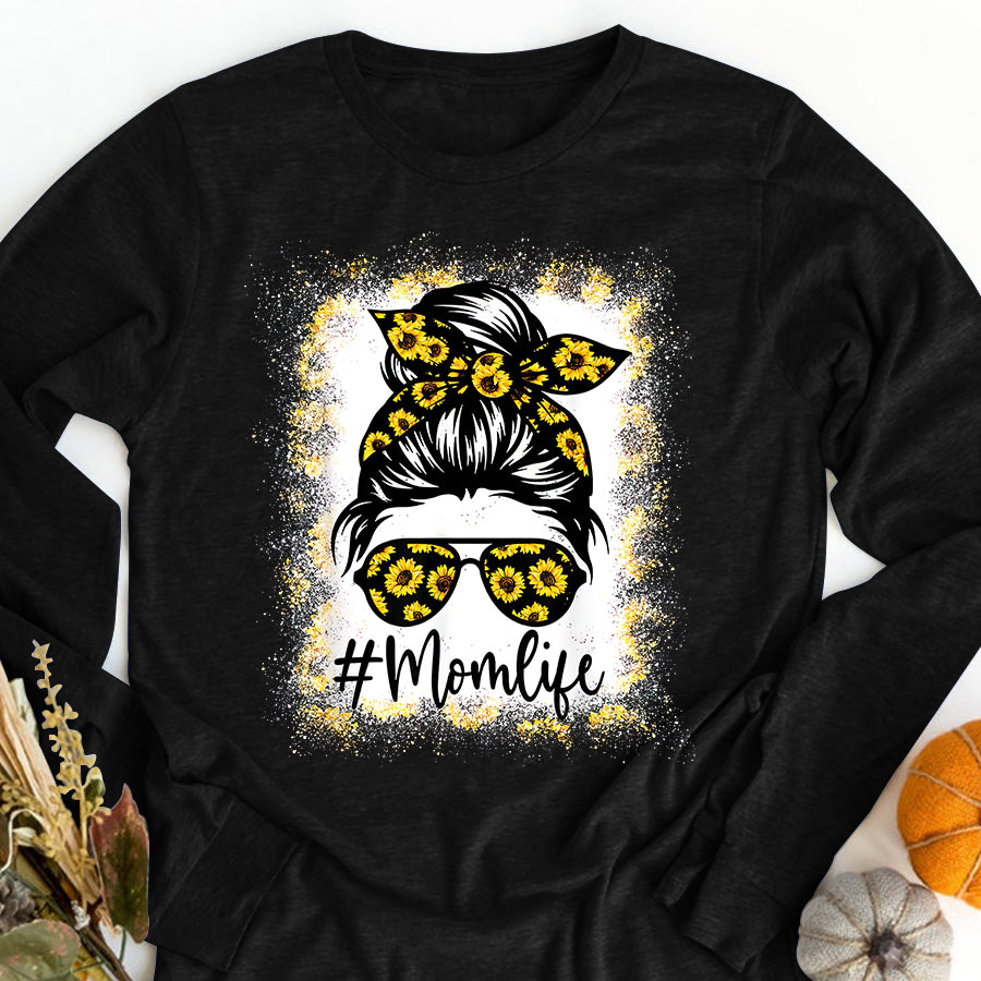Mom Life Shirt Bleached Sunflower Mom Life for Mother&#39;s Day T-Shirt Mothers Day Shirts for Women
