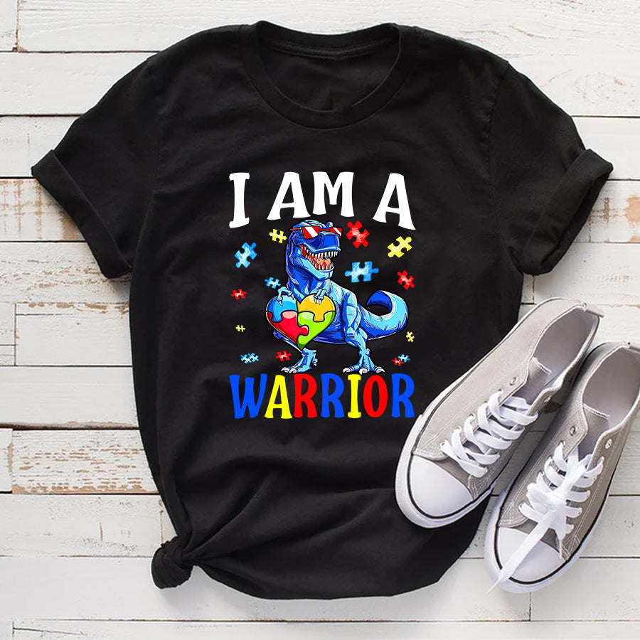 I Am A Warrior Autism Family Dinosaur Autism Awareness T-Shirt For Kids