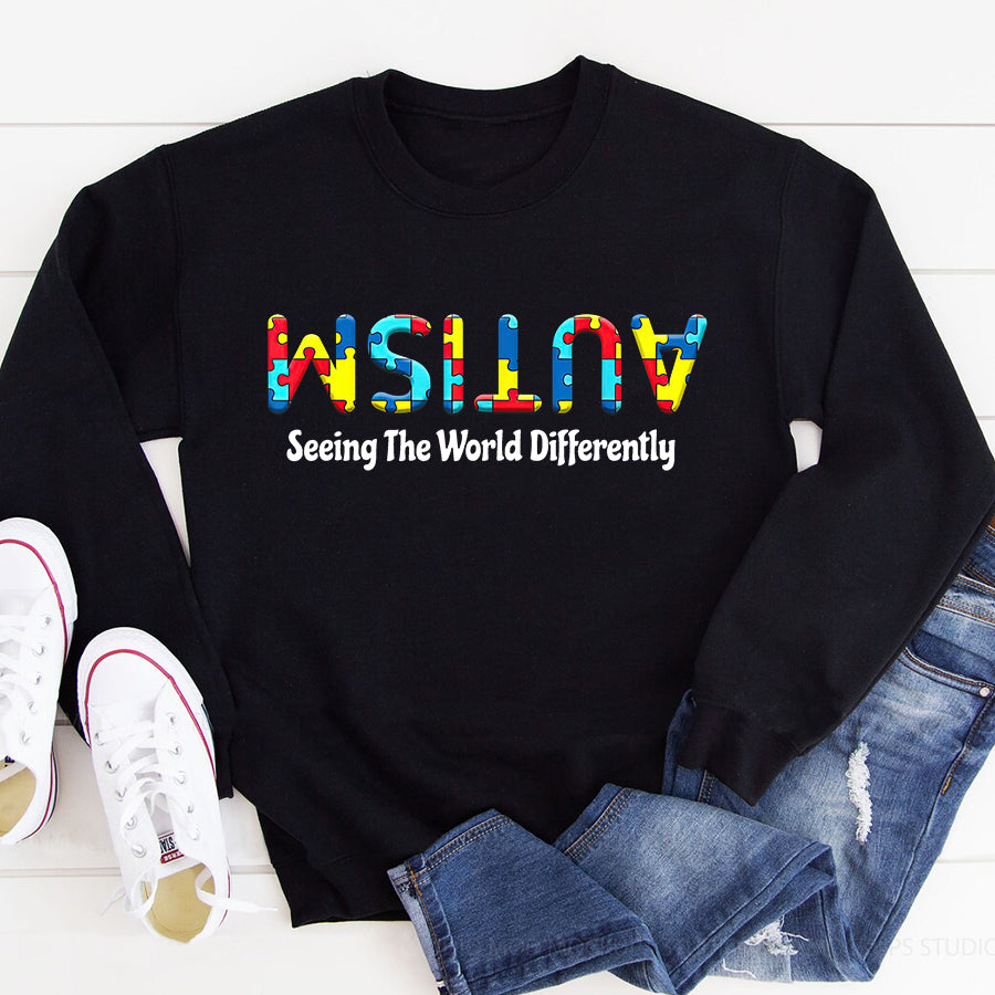 Autism Seeing The World Differently Upside Autism Awareness T-Shirt Autism Awareness Shirt