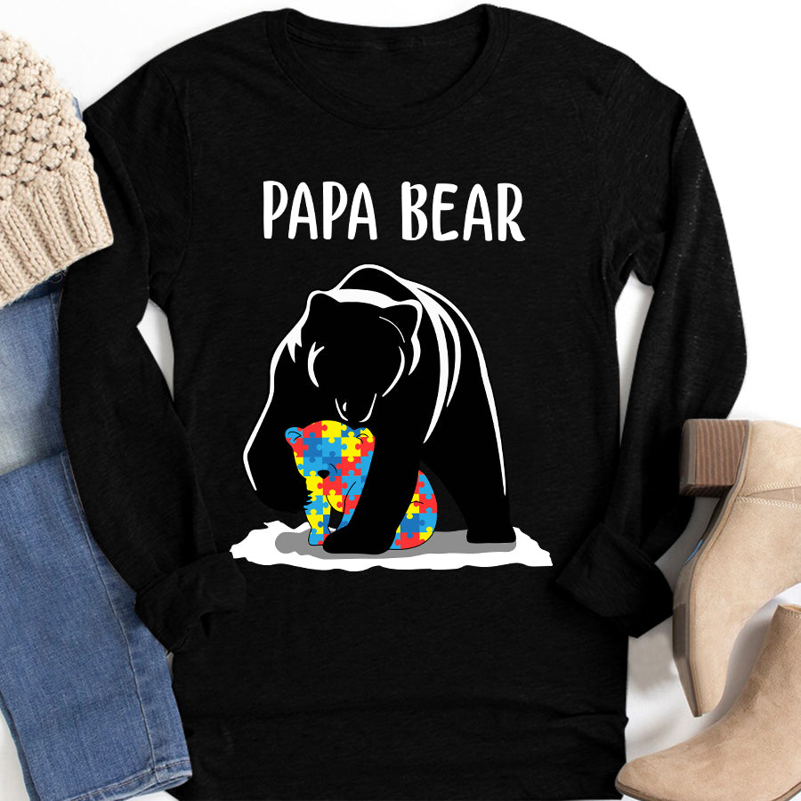 Papa Bear Autism T-Shirt Autism Awareness Shirt Autism Ribbon Gift For Men