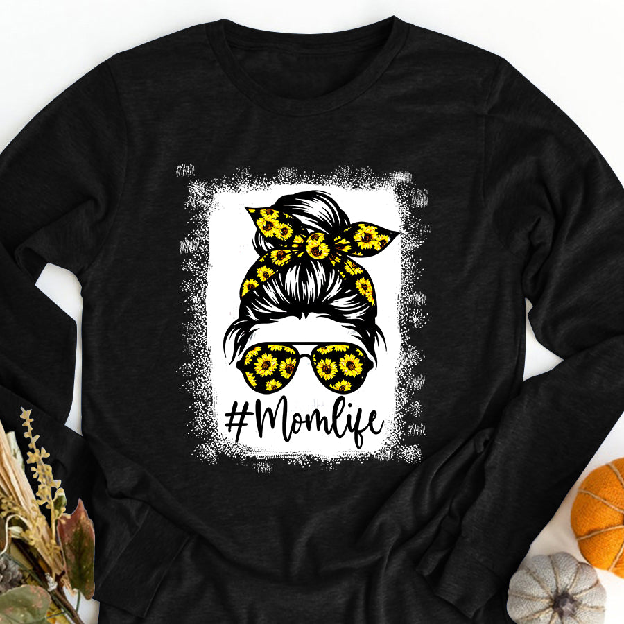 Mom Life Shirt Bleached Sunflower Mom Life for Mother&#39;s Day T-Shirt Mothers Day Shirts for Women