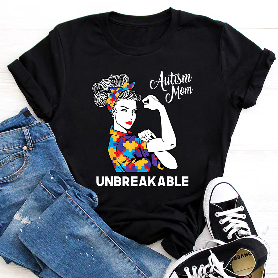 Autism Mom Shirt Autism Awareness Autism Mom Life Messy Hair Bun Mother's Day T-Shirt Mothers Day Shirts for Women