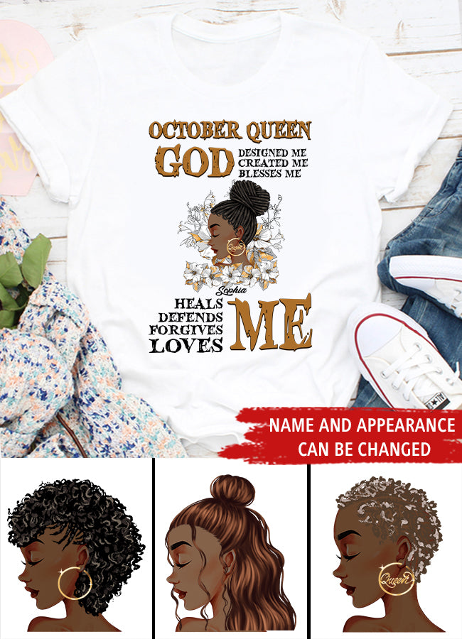 Custom October Birthday Shirt For Woman, Queens are Born In October Gifts, Melanin Afro Woman Shirt, Black Girl Tee, Afro Queen Gift