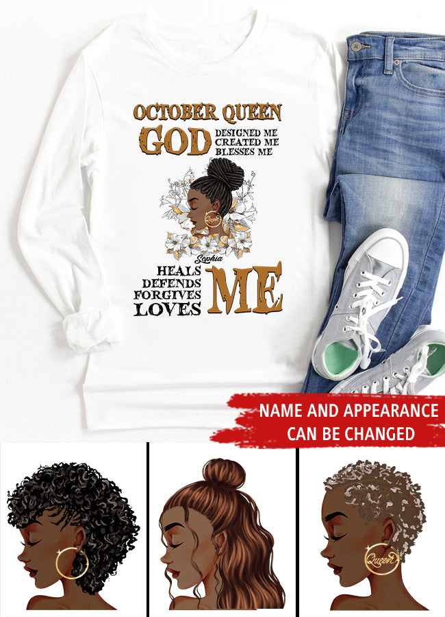 Custom October Birthday Shirt For Woman, Queens are Born In October Gifts, Melanin Afro Woman Shirt, Black Girl Tee, Afro Queen Gift