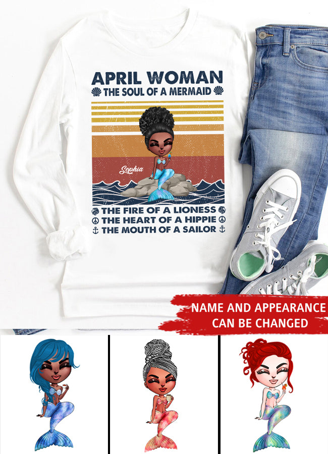 April Birthday Shirt, Custom Birthday Shirt, Queens Born In April, April Birthday Gifts, April Birthday Gifts, Cute Mermaid Shirt, Mermaid Gift, Mermaid Lover Cotton Shirt For Women