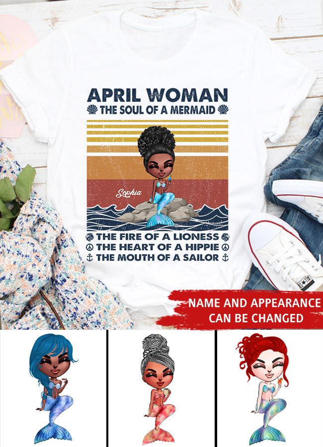 April Birthday Shirt, Custom Birthday Shirt, Queens Born In April, April Birthday Gifts, April Birthday Gifts, Cute Mermaid Shirt, Mermaid Gift, Mermaid Lover Cotton Shirt For Women