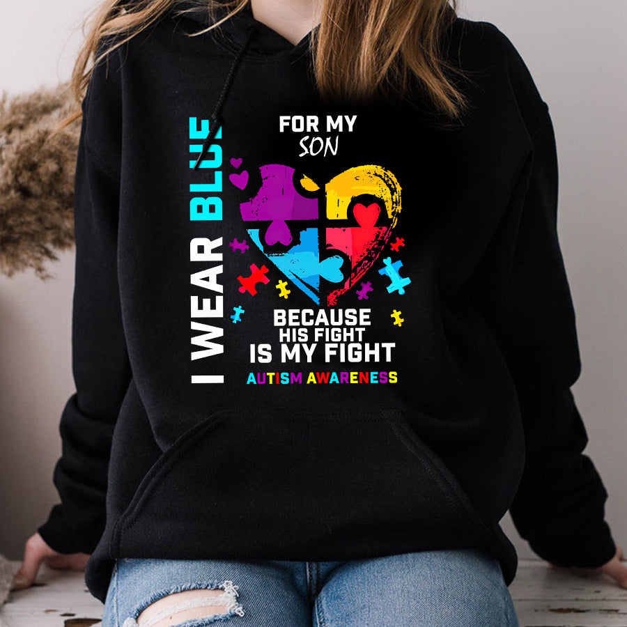 I Wear Blue For My Son Autism Awareness T-Shirt Dad Mom Autism Awareness Shirt