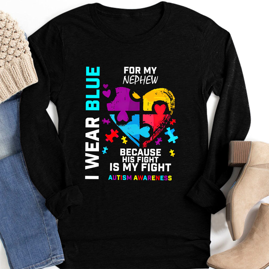 I Wear Blue For My Nephew Autism Awareness T-Shirt Uncle Aunt Autism Awareness Shirt
