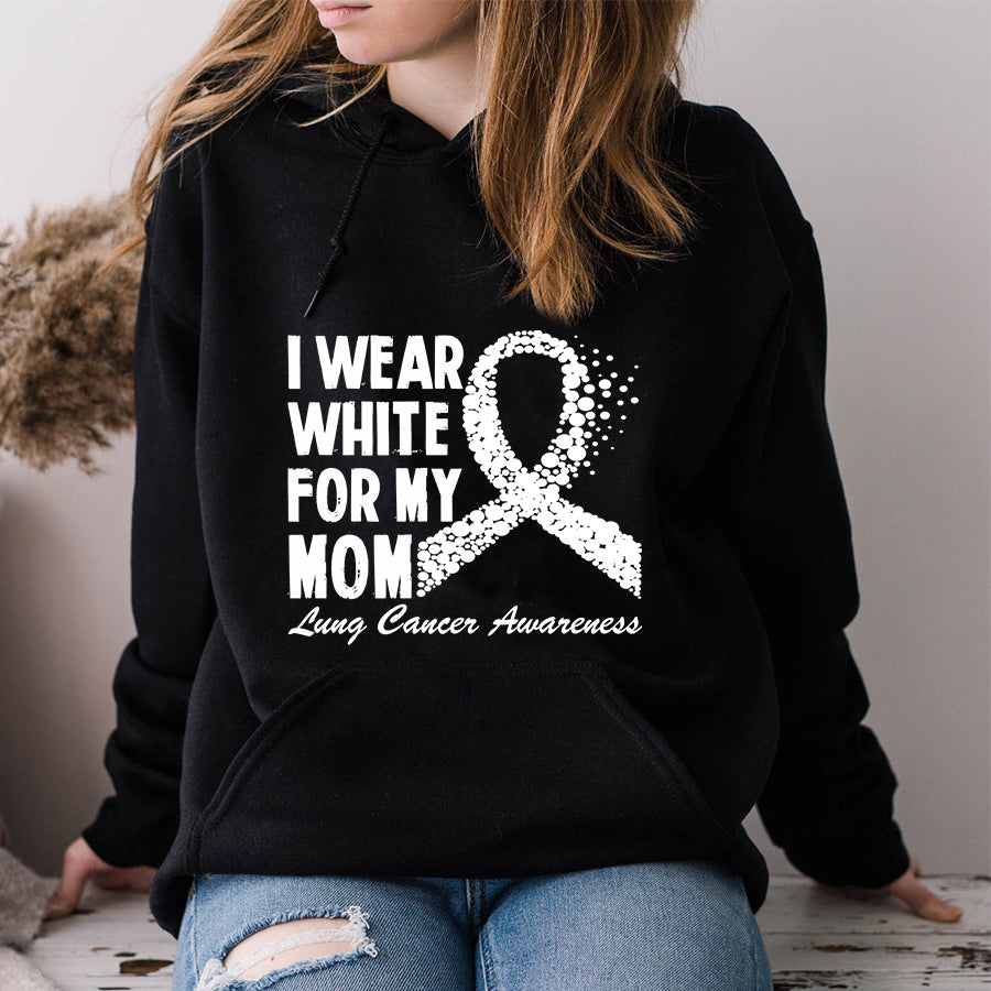 I Wear White For My Mom Love Lung Cancer Awareness T Shirt , Lung Cancer Awareness Ribbon Day Shirt , White Ribbon Gift