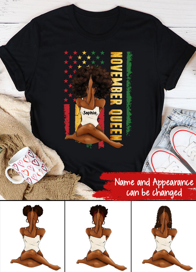 Custom November Birthday Shirt For Woman, Queens are Born In November Gifts, Melanin Afro Woman Shirt, Black Girl Tee, Afro Queen Gift