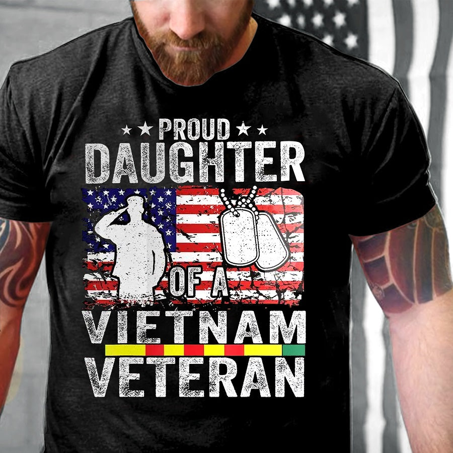 VietNam Veteran T Shirt, Proud Daughter Of A Vietnam Veteran Day USA American Flag Gift, Proud Veteran Shirt, Veteran Gift For Women