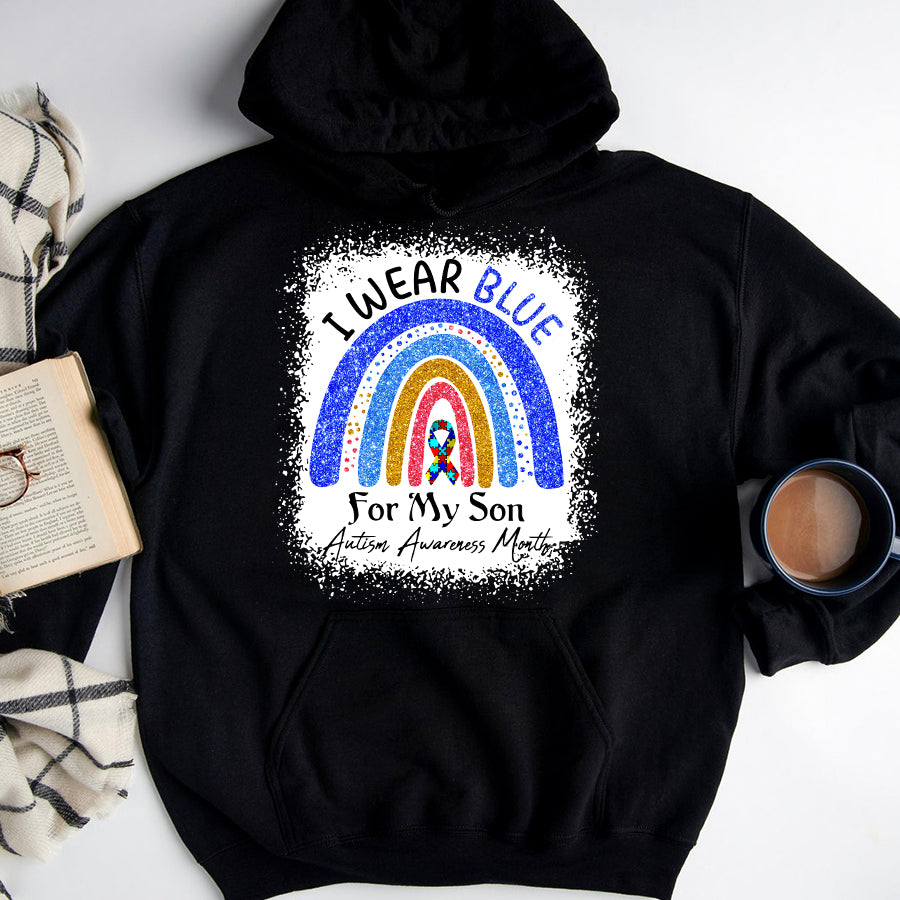 I Wear Blue For My Son Autism Awareness Rainbow T-Shirt Dad Mom Autism Awareness Shirt